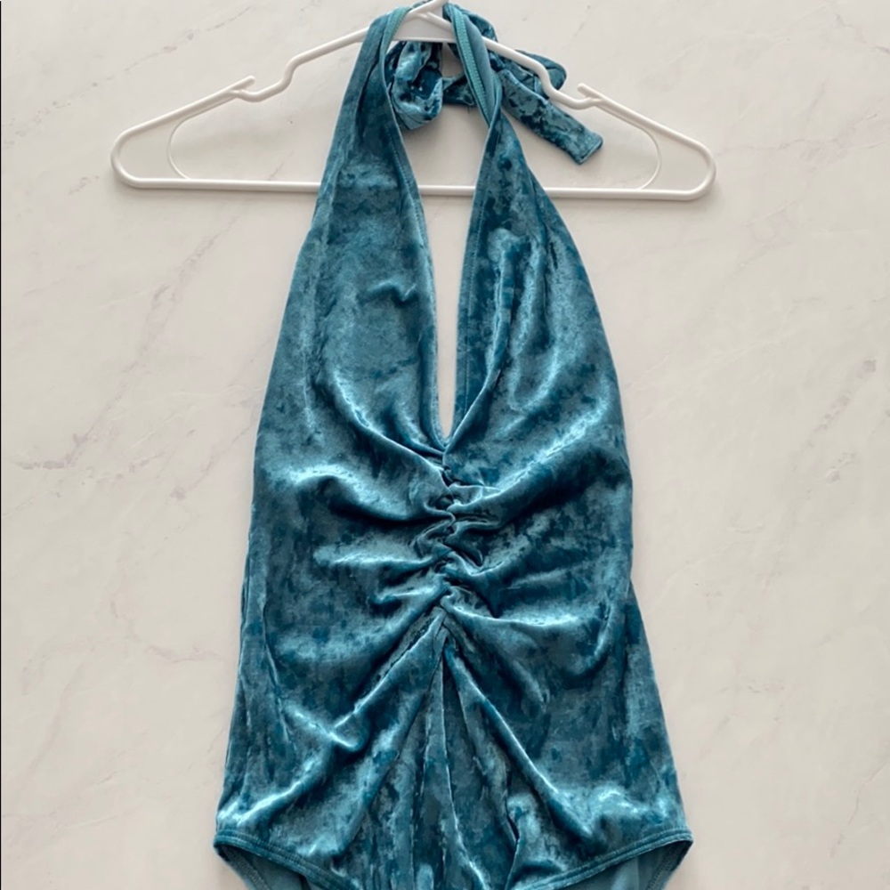 💠Solemio - Velvet Teal Halter Bodysuit Small